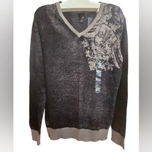 Men's jf j.ferrar Medium V-Neck‎ Lightweight Sweater in Black and Gray